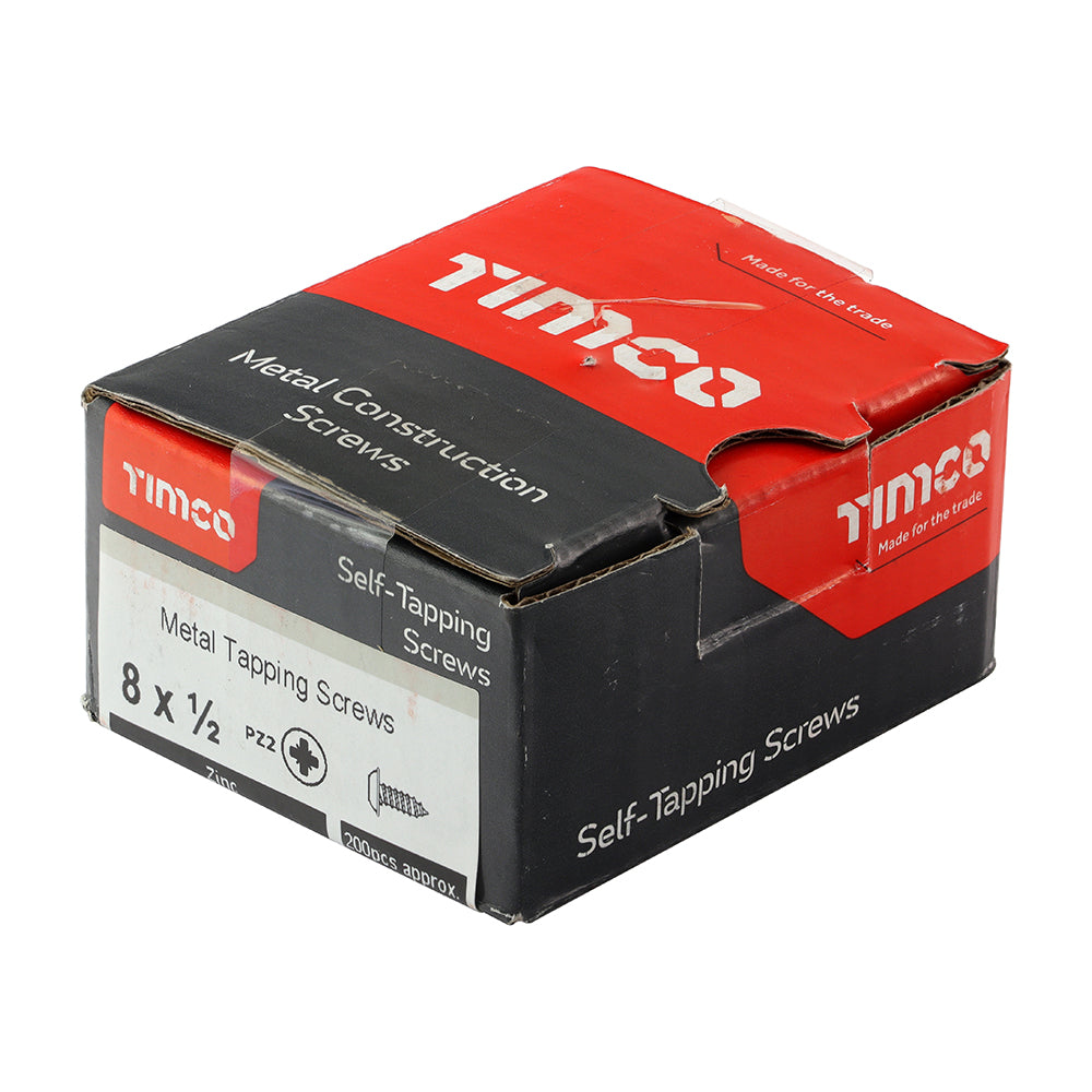 This is an image showing TIMCO Metal Tapping Screws - PZ - Flange - Self-Tapping - Zinc - 8 x 1/2 - 200 Pieces Box available from T.H Wiggans Ironmongery in Kendal, quick delivery at discounted prices.