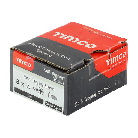 This is an image showing TIMCO Self-Tapping Screws - PZ - Pan - Zinc - 8 x 1/2 - 200 Pieces Box available from T.H Wiggans Ironmongery in Kendal, quick delivery at discounted prices.