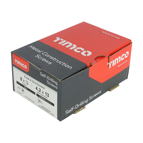 This is an image showing TIMCO Metal Construction Sheet & Stud Screws - PH - Pan - Self-Drilling - Zinc - 8 x 1/2 - 1000 Pieces Box available from T.H Wiggans Ironmongery in Kendal, quick delivery at discounted prices.