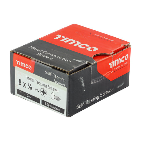 This is an image showing TIMCO Self-Tapping Screws - PZ - Pan - Zinc - 8 x 3/8 - 200 Pieces Box available from T.H Wiggans Ironmongery in Kendal, quick delivery at discounted prices.