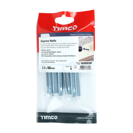 This is an image showing TIMCO Express Nails - Zinc - 8.0 x 90 - 6 Pieces TIMpac available from T.H Wiggans Ironmongery in Kendal, quick delivery at discounted prices.