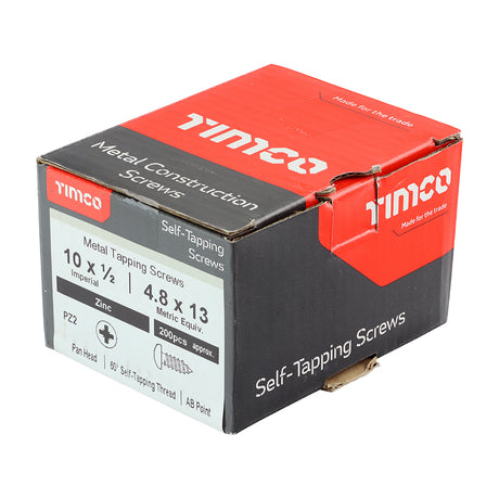 This is an image showing TIMCO Self-Tapping Screws - PZ - Pan - Zinc - 10 x 1/2 - 200 Pieces Box available from T.H Wiggans Ironmongery in Kendal, quick delivery at discounted prices.