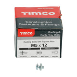 This is an image showing TIMCO Roofing Bolts with Square Nuts - Zinc - M5 x 12 - 200 Pieces Box available from T.H Wiggans Ironmongery in Kendal, quick delivery at discounted prices.