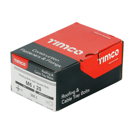 This is an image showing TIMCO Roofing Bolts with Square Nuts - Zinc - M6 x 20 - 200 Pieces Box available from T.H Wiggans Ironmongery in Kendal, quick delivery at discounted prices.