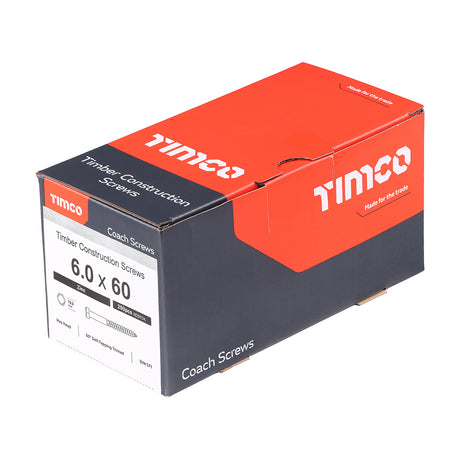This is an image showing TIMCO Coach Screws - Hex - Zinc - 6.0 x 60 - 200 Pieces Box available from T.H Wiggans Ironmongery in Kendal, quick delivery at discounted prices.