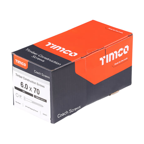 This is an image showing TIMCO Coach Screws - Hex - Zinc - 6.0 x 70 - 200 Pieces Box available from T.H Wiggans Ironmongery in Kendal, quick delivery at discounted prices.