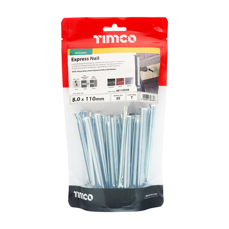This is an image showing TIMCO Express Nails - Zinc - 8.0 x 110 - 35 Pieces TIMbag available from T.H Wiggans Ironmongery in Kendal, quick delivery at discounted prices.