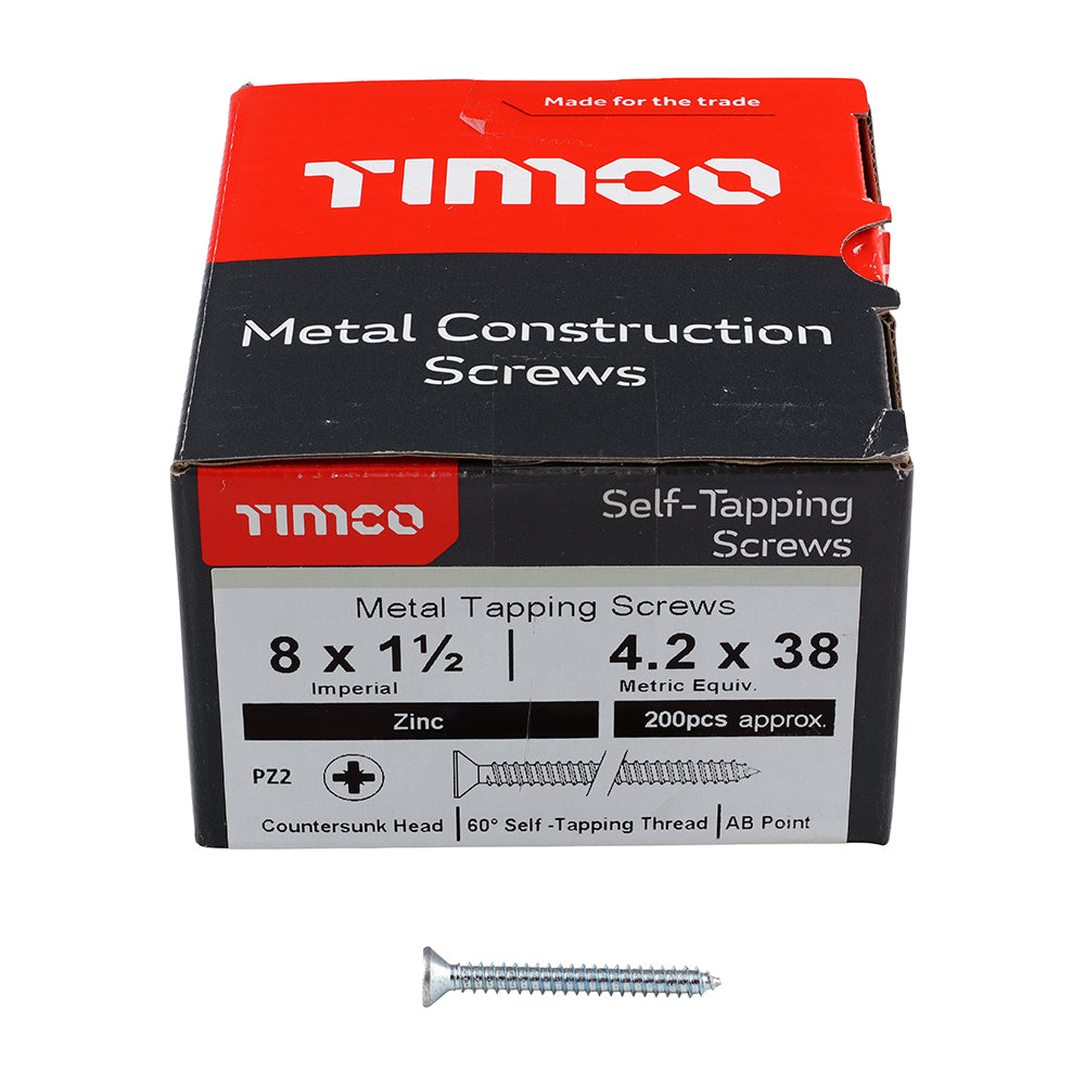 This is an image showing TIMCO Self-Tapping Screws - PZ - Pan - Zinc - 8 x 1 1/2 - 200 Pieces Box available from T.H Wiggans Ironmongery in Kendal, quick delivery at discounted prices.