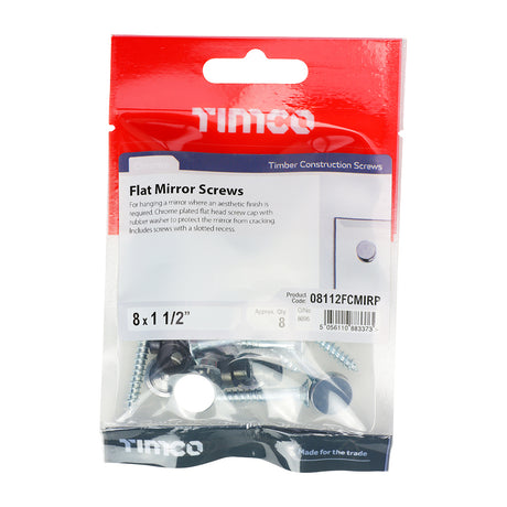 This is an image showing TIMCO Mirror Screws - Zinc - Chrome Flat - 8 x 1 1/2 - 8 Pieces TIMpac available from T.H Wiggans Ironmongery in Kendal, quick delivery at discounted prices.