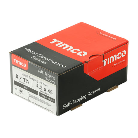 This is an image showing TIMCO Self-Tapping Screws - PZ - Countersunk - Zinc - 8 x 1 3/4 - 200 Pieces Box available from T.H Wiggans Ironmongery in Kendal, quick delivery at discounted prices.