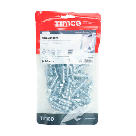 This is an image showing TIMCO Throughbolts - Zinc - M8 x 50 - 40 Pieces TIMbag available from T.H Wiggans Ironmongery in Kendal, quick delivery at discounted prices.