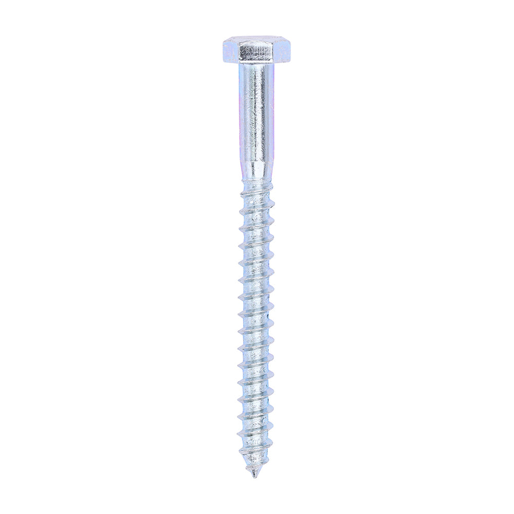 This is an image showing TIMCO Coach Screws - Hex - Zinc - 8.0 x 90 - 50 Pieces Box available from T.H Wiggans Ironmongery in Kendal, quick delivery at discounted prices.