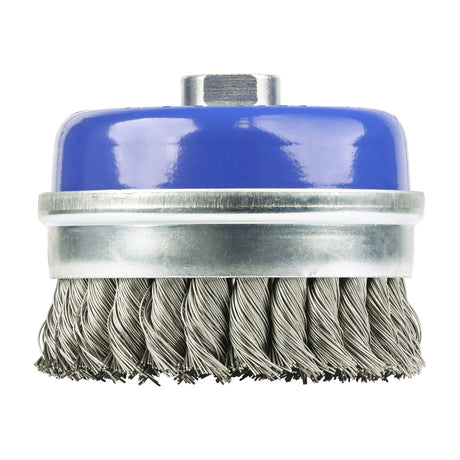 This is an image showing TIMCO Angle Grinder Cup Brush - Twisted Knot Stainless Steel - 100mm - 1 Each Blister Pack available from T.H Wiggans Ironmongery in Kendal, quick delivery at discounted prices.
