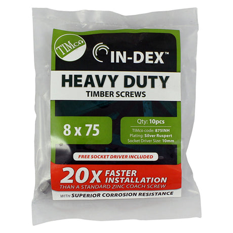 This is an image showing TIMCO Heavy Duty Timber Screws - Hex - Exterior - Silver - 10.0 x 100 - 10 Pieces Bag available from T.H Wiggans Ironmongery in Kendal, quick delivery at discounted prices.