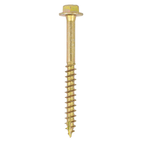 This is an image showing TIMCO Advanced Coach Screws - Hex Flange - Yellow - 10.0 x 100 - 50 Pieces Box available from T.H Wiggans Ironmongery in Kendal, quick delivery at discounted prices.