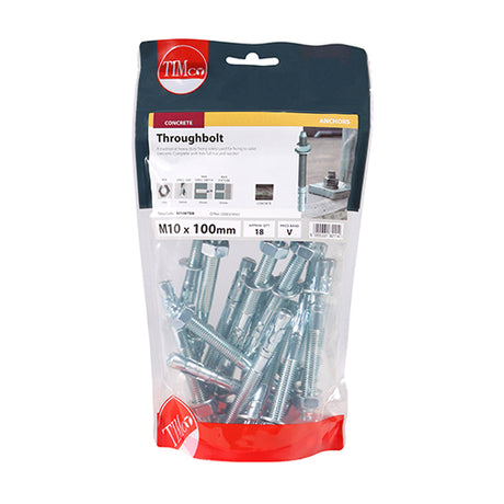 This is an image showing TIMCO Throughbolts - Zinc - M10 x 100 - 18 Pieces TIMbag available from T.H Wiggans Ironmongery in Kendal, quick delivery at discounted prices.