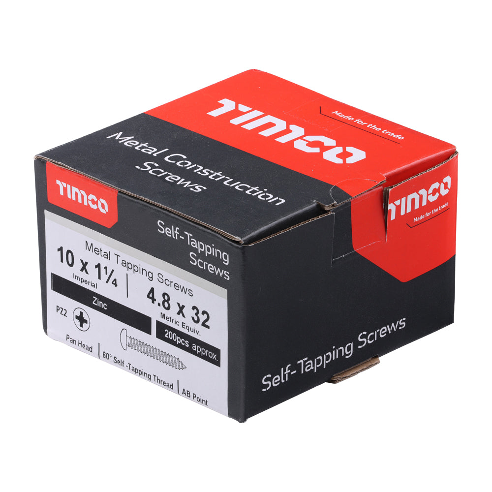 This is an image showing TIMCO Self-Tapping Screws - PZ - Pan - Zinc - 10 x 1 1/4 - 200 Pieces Box available from T.H Wiggans Ironmongery in Kendal, quick delivery at discounted prices.