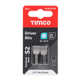 This is an image showing TIMCO S2 Driver Bits - SL - 10.0 x 1.6 x 25 - 2 Pieces Blister Pack available from T.H Wiggans Ironmongery in Kendal, quick delivery at discounted prices.