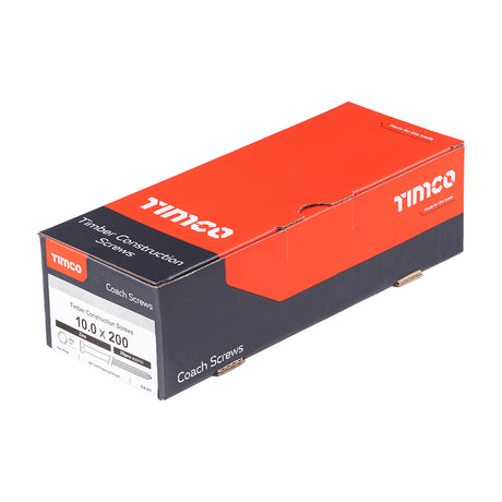 This is an image showing TIMCO Coach Screws - Hex - Zinc - 10.0 x 200 - 20 Pieces Box available from T.H Wiggans Ironmongery in Kendal, quick delivery at discounted prices.