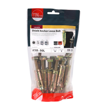 This is an image showing TIMCO Shield Anchor Loose Bolts - Yellow - M10:50L (M10 x 110) - 14 Pieces TIMbag available from T.H Wiggans Ironmongery in Kendal, quick delivery at discounted prices.