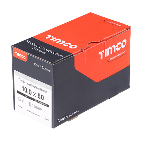 This is an image showing TIMCO Coach Screws - Hex - Zinc - 10.0 x 60 - 100 Pieces Box available from T.H Wiggans Ironmongery in Kendal, quick delivery at discounted prices.