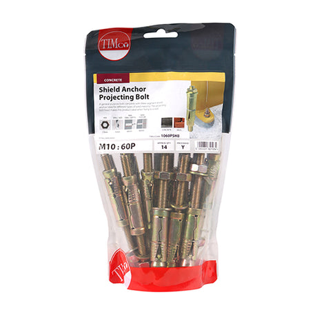 This is an image showing TIMCO Shield Anchor Projecting Bolts - Yellow - M10:60P (M10 x 130) - 14 Pieces TIMbag available from T.H Wiggans Ironmongery in Kendal, quick delivery at discounted prices.