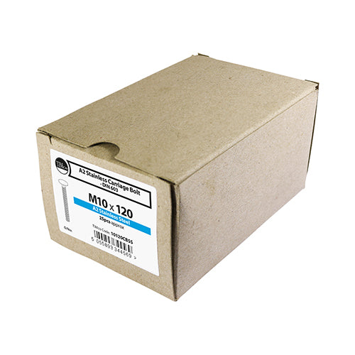 This is an image showing TIMCO Carriage Bolts - Stainless Steel - M10 x 75 - 50 Pieces Box available from T.H Wiggans Ironmongery in Kendal, quick delivery at discounted prices.