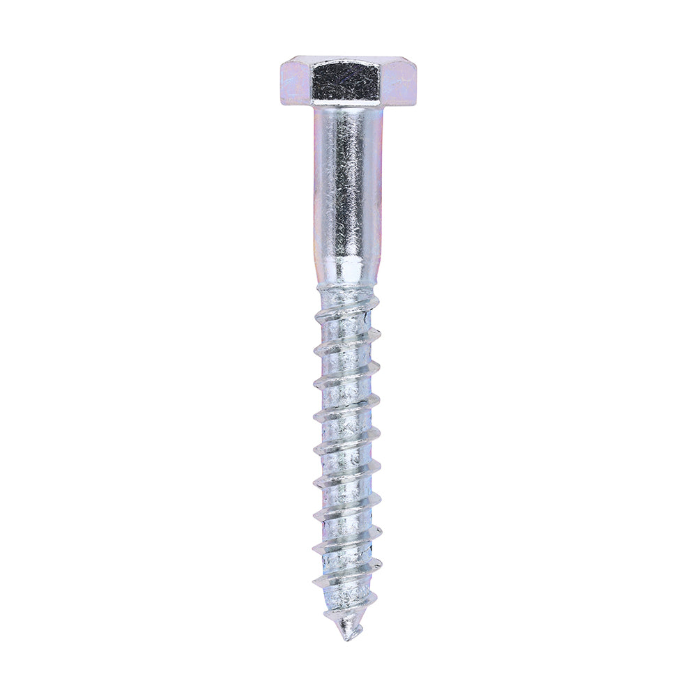 This is an image showing TIMCO Coach Screws - Hex - Zinc - 10.0 x 75 - 100 Pieces Box available from T.H Wiggans Ironmongery in Kendal, quick delivery at discounted prices.