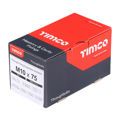 This is an image showing TIMCO Throughbolts - Zinc - M10 x 75 - 50 Pieces Box available from T.H Wiggans Ironmongery in Kendal, quick delivery at discounted prices.