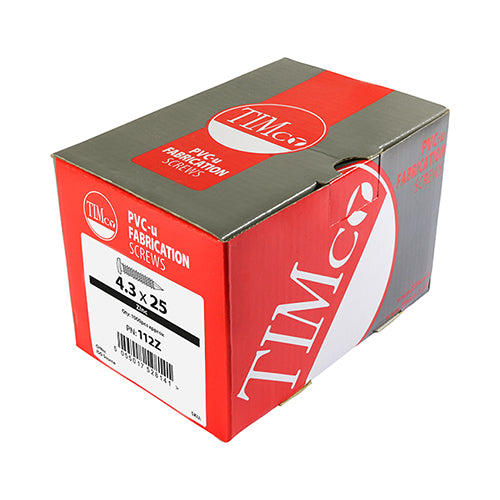 This is an image showing TIMCO Window Fabrication Screws - Pan Countersunk - PH - High-Low Thread - Slash Point - Zinc - 4.3 x 25 - 1000 Pieces Box available from T.H Wiggans Ironmongery in Kendal, quick delivery at discounted prices.