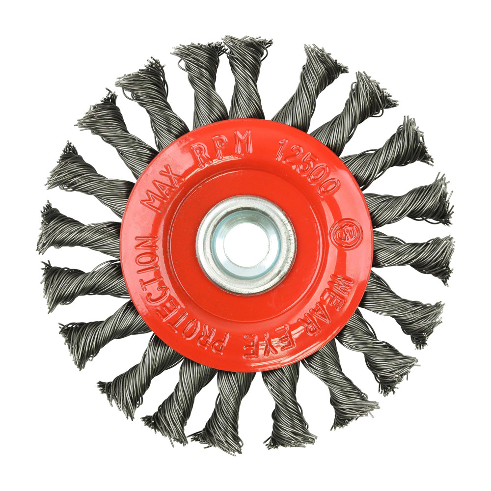 This is an image showing TIMCO Angle Grinder Wheel Brush - Twisted Knot Steel Wire - 115mm - 1 Each Blister Pack available from T.H Wiggans Ironmongery in Kendal, quick delivery at discounted prices.