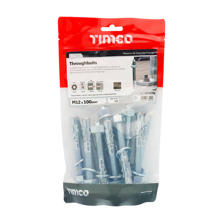 This is an image showing TIMCO Throughbolts - Zinc - M12 x 100 - 12 Pieces TIMbag available from T.H Wiggans Ironmongery in Kendal, quick delivery at discounted prices.