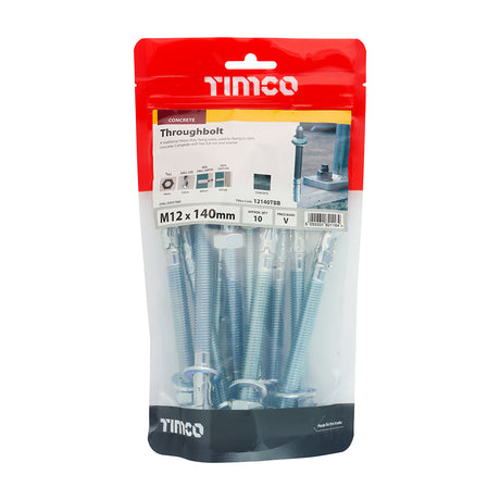 This is an image showing TIMCO Throughbolts - Zinc - M12 x 140 - 10 Pieces TIMbag available from T.H Wiggans Ironmongery in Kendal, quick delivery at discounted prices.