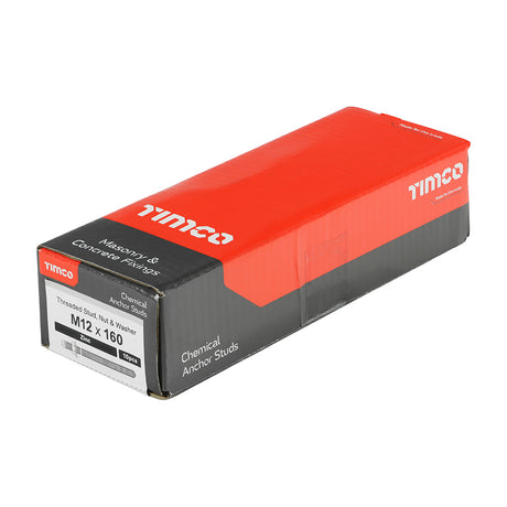This is an image showing TIMCO Chemical Anchor Threaded Studs, Nuts & Washers - Zinc - M12 x 160 - 10 Pieces Box available from T.H Wiggans Ironmongery in Kendal, quick delivery at discounted prices.