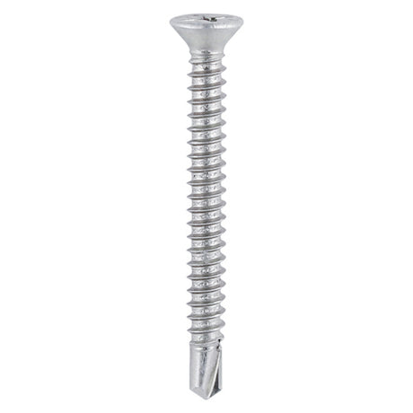 This is an image showing TIMCO Window Fabrication Screws - Countersunk - PH - Self-Tapping Thread - Self-Drilling Point - Martensitic Stainless Steel & Silver Organic - 3.9 x 25 - 1000 Pieces Box available from T.H Wiggans Ironmongery in Kendal, quick delivery at discounted prices.