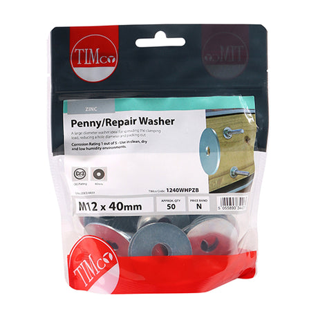 This is an image showing TIMCO Penny / Repair Washers - Zinc - M12 x 40 - 50 Pieces TIMbag available from T.H Wiggans Ironmongery in Kendal, quick delivery at discounted prices.