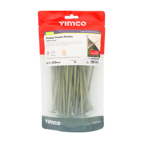This is an image showing TIMCO Timber Screws - TX - Wafer - Exterior - Green - 6.7 x 125 - 30 Pieces TIMbag available from T.H Wiggans Ironmongery in Kendal, quick delivery at discounted prices.