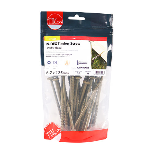 This is an image showing TIMCO Timber Screws - TX - Wafer - Exterior - Green - 6.7 x 125 - 30 Pieces TIMbag available from T.H Wiggans Ironmongery in Kendal, quick delivery at discounted prices.