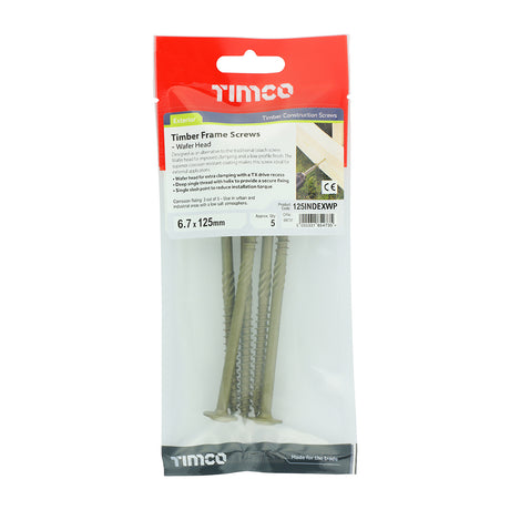 This is an image showing TIMCO Timber Screws - TX - Wafer - Exterior - Green - 6.7 x 125 - 5 Pieces TIMpac available from T.H Wiggans Ironmongery in Kendal, quick delivery at discounted prices.