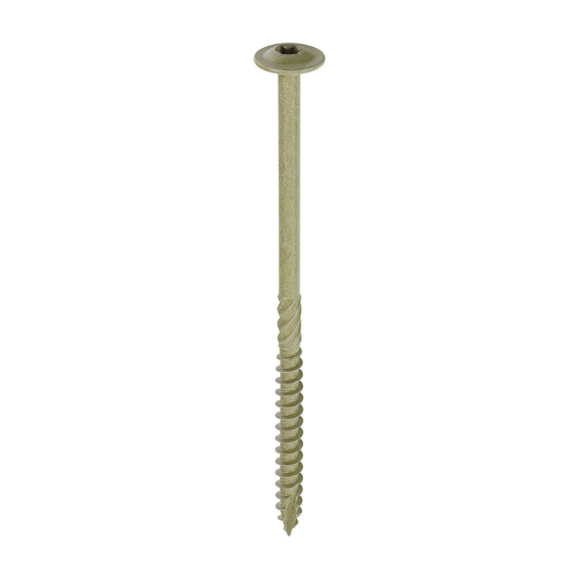 This is an image showing TIMCO Timber Frame Construction & Landscaping Screws - Wafer - Exterior - Green Organic - 6.7 x 125 - 50 Pieces Box available from T.H Wiggans Ironmongery in Kendal, quick delivery at discounted prices.