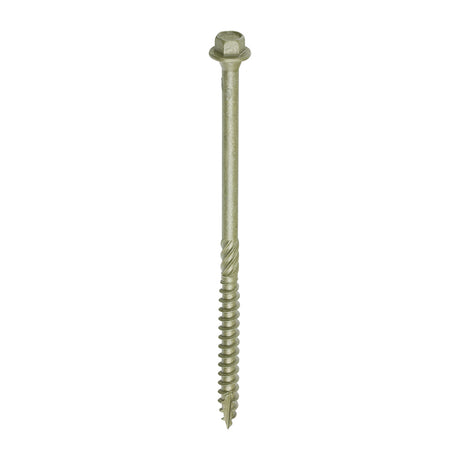 This is an image showing TIMCO Timber Frame Construction & Landscaping Screws - Hex - Exterior - Green Organic - 6.7 x 125 - 50 Pieces Box available from T.H Wiggans Ironmongery in Kendal, quick delivery at discounted prices.