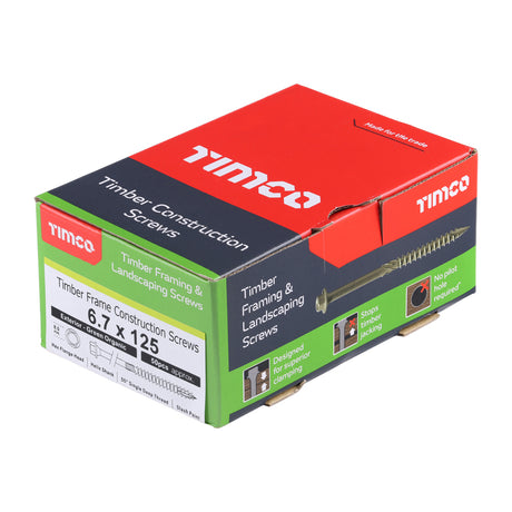 This is an image showing TIMCO Timber Frame Construction & Landscaping Screws - Hex - Exterior - Green Organic - 6.7 x 125 - 50 Pieces Box available from T.H Wiggans Ironmongery in Kendal, quick delivery at discounted prices.
