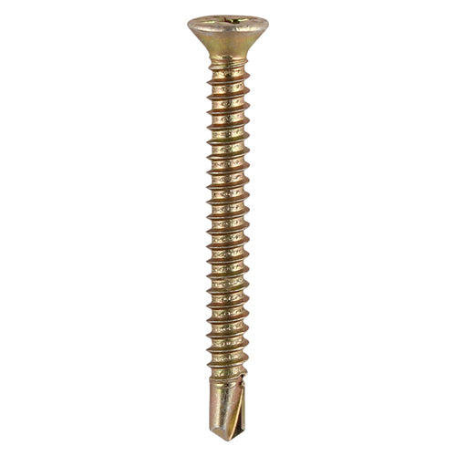 This is an image showing TIMCO Window Fabrication Screws - Countersunk - PH - Self-Tapping - Self-Drilling Point - Yellow - 3.9 x 38 - 1000 Pieces Box available from T.H Wiggans Ironmongery in Kendal, quick delivery at discounted prices.