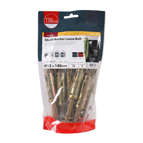 This is an image showing TIMCO Shield Anchor Loose Bolts - Yellow - M12:60L (M12 x 140) - 10 Pieces TIMbag available from T.H Wiggans Ironmongery in Kendal, quick delivery at discounted prices.