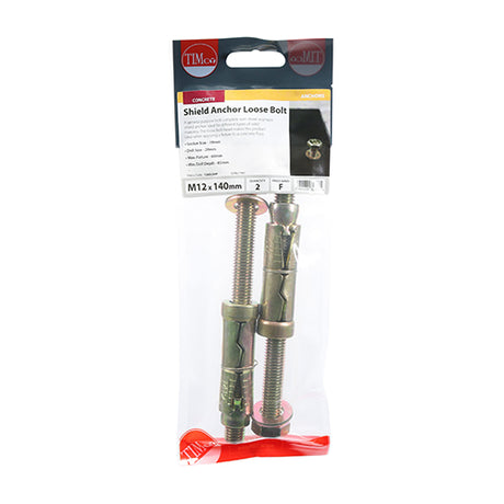This is an image showing TIMCO Shield Anchor Loose Bolts - Yellow - M12:60L (M12 x 140) - 2 Pieces TIMpac available from T.H Wiggans Ironmongery in Kendal, quick delivery at discounted prices.