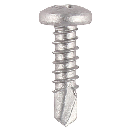 This is an image showing TIMCO Window Fabrication Screws - Pan - PH - Self-Tapping - Self-Drilling Point - Martensitic Stainless Steel & Silver Organic - 4.2 x 16 - 1000 Pieces Box available from T.H Wiggans Ironmongery in Kendal, quick delivery at discounted prices.