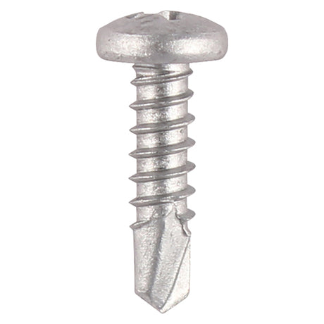 This is an image showing TIMCO Window Fabrication Screws - Pan - PH - Self-Tapping - Self-Drilling Point - Martensitic Stainless Steel & Silver Organic - 4.2 x 25 - 1000 Pieces Box available from T.H Wiggans Ironmongery in Kendal, quick delivery at discounted prices.