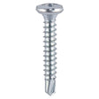 This is an image showing TIMCO Window Fabrication Screws - Friction Stay - Shallow Pan Countersunk - PH - Self-Tapping - Self-Drilling Point - Zinc - 3.9 x 16 - 1000 Pieces Box available from T.H Wiggans Ironmongery in Kendal, quick delivery at discounted prices.