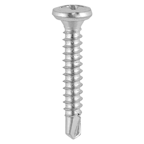 This is an image showing TIMCO Window Fabrication Screws - Friction Stay - Pan - PH - Self-Tapping Thread - Self-Drilling Point - Martensitic Stainless Steel & Silver Organic - 3.9 x 19 - 1000 Pieces Box available from T.H Wiggans Ironmongery in Kendal, quick delivery at discounted prices.