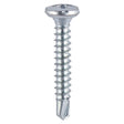 This is an image showing TIMCO Window Fabrication Screws - Friction Stay - Shallow Pan Countersunk - PH - Self-Tapping - Self-Drilling Point - Zinc - 4.8 x 16 - 1000 Pieces Box available from T.H Wiggans Ironmongery in Kendal, quick delivery at discounted prices.